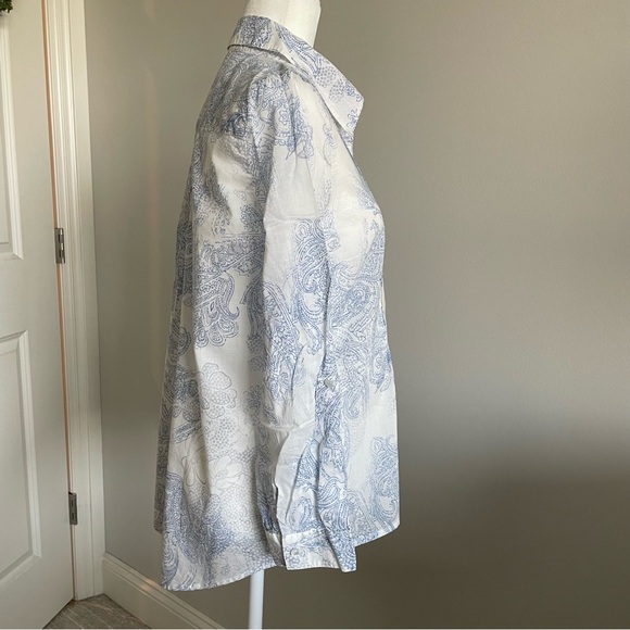 COLDWATER CREEK Blue & White Casual Blouse, Pin-tucks, Button-Down, M - Picture 2 of 15